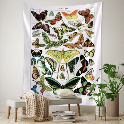 Butterfly Identification Map Tapestry Wall Hanging Art Simple Bohemian Aesthetic Room Dormitory Home Decor