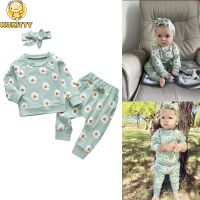 Infant Baby Girl Clothes Clothes Outfits Set Daisy Print Long Sleeve Sweatshirt Tops and Pants Headband 3PCS Toddler Clothing