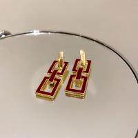 【YF】﹊◇卐  Minar Temperament Rectangle Hollow Earrings for 2022 Burgundy Color Enamel Chain Dangle Jewelry