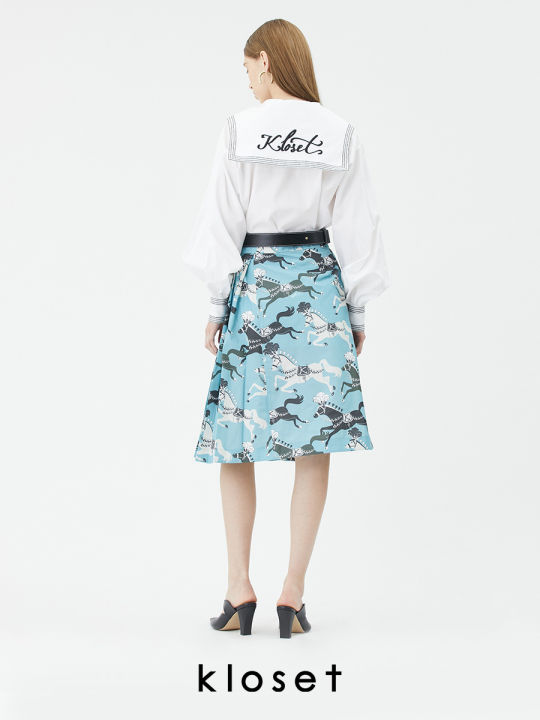 kloset-lucky-horse-skirt-rs22-s001-กระโปรงแฟชั่น-กระโปรงสั้น-กระโปรงพิมพ์ลายม้า-เสื้อผ้าแฟชั่น