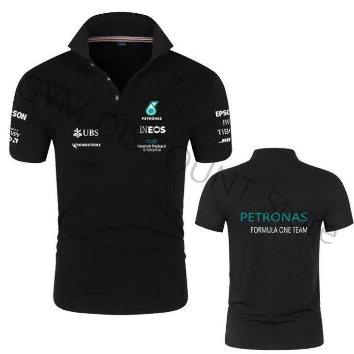 f1ทีมเปโตรนาสแบบใหม่แฟนรถแข่งเสื้อยืดกีฬากลางแจ้งขนาดใหญ่พิเศษเสื้อเชิ้ตโปโลสตรีโลโก้ทีมแขนสั้น2023