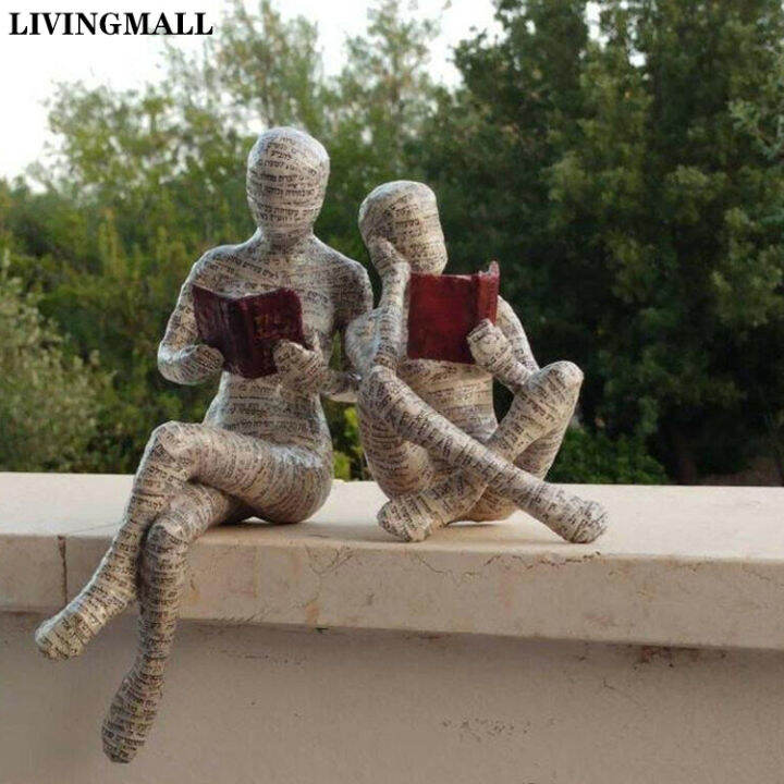 livingmall-ผู้หญิงอ่านหนังสือเรซิ่นรูปปั้นเดสก์ท็อปเครื่องประดับตกแต่งบ้านห้องนั่งเล่นห้องนอนตกแต่งบ้านประติมากรรมเครื่องประดับ-decor