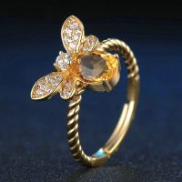 925 Sterling Silver Colorful Jewelry Japanese Natural Topaz Gold Plated Bee Ring Good Quality