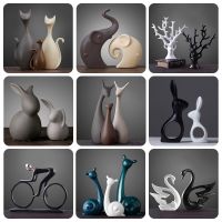 Nordic Ins Table Ceramic Ornaments Macarons Home Decor Porcelain Deer/Cat/Rabbit/Elephant / Snail / Tree Miniatures Wedding Gift