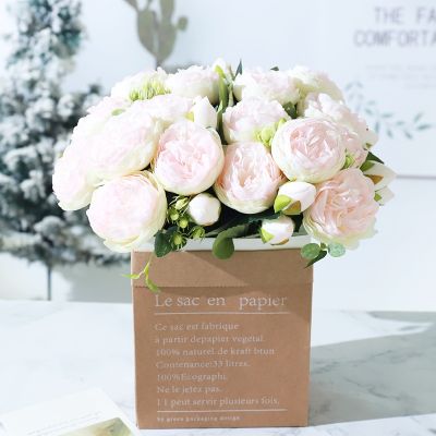 （A SHACK） ดอกกุหลาบที่สวยงามดอกโบตั๋นประดิษฐ์ดอกไม้ผ้าไหมช่อดอกไม้ DIY งานแต่งงานอุปกรณ์ตกแต่งบ้านดอกไม้ปลอม Scraft