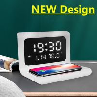 ♟✴ 15W Wireless Charger Pad Stand with Alarm Clock Thermometer for iPhone 14 13 12 11 X Samsung Xiaomi Phone Fast Charging Station