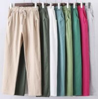 Women Pants Linen Cotton Casual Pants Candy Color Trousers Female Anklelength Length Pants