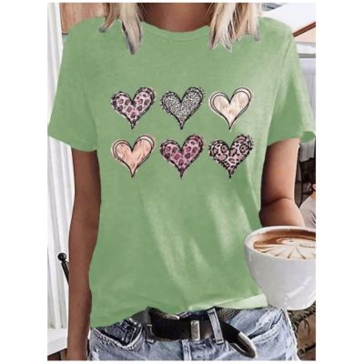 WomenS T-Shirt Black And White Yellow Graphic Heart 3d Print Short-Sleeved Casual Fashion Vacation Basic Round Neck Regular Loo