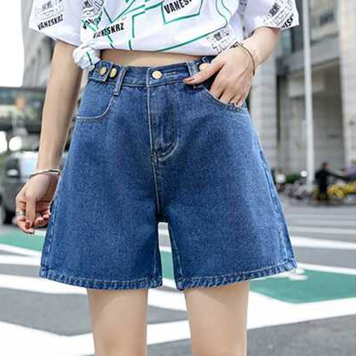 กางเกงยีนส์-celana-pendek-denim-สำหรับผู้หญิงเสื้อผ้าแฟชั่นผู้หญิงขากว้างทรงหลวมขาสั้นเสื้อชายทะเลฤดูร้อน