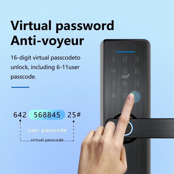 tuya-ไวไฟแบบไบโอเมตริกซ์ล็อคอัจฉริยะลายไม้ล็อกประตูด้วยลายนิ้วมือสำหรับการเข้าแบบไร้กุญแจโดยปลดล็อคในห้าวิธี