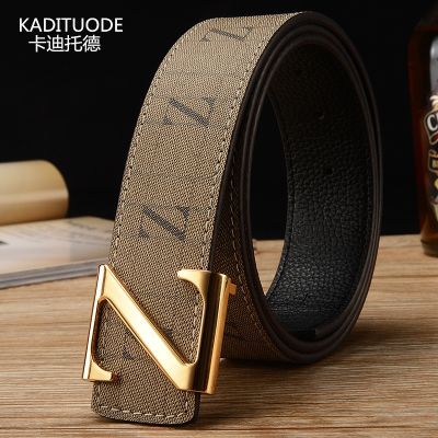 Leather belt men zed double sided with pure commercial leisure head layer cowhide smooth buckle ☃℗☁