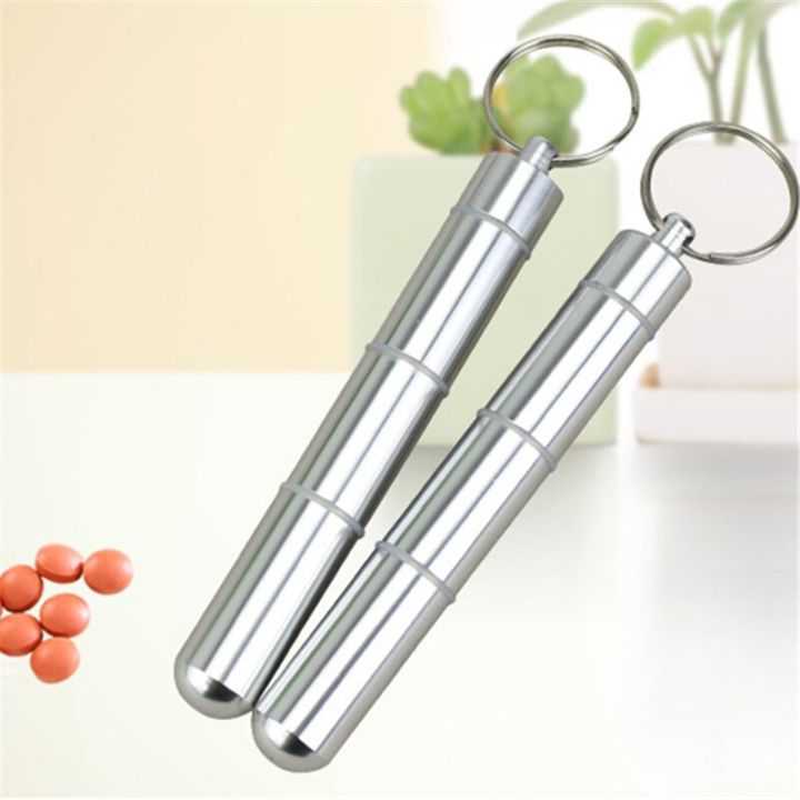 aluminum-pill-box-case-capsule-shape-keychain-outdoor-waterproof-pocket-pill-holder-container-delicate-medicine-organizer-box-medicine-first-aid-stor