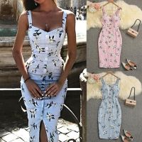 ◘ 2021 Newest Floral Print Spaghetti Strap Sexy Dress Women Summer Sleeveless Dresses Bodycon Dress Backless Club Dress