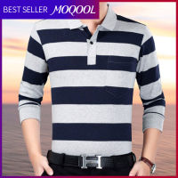 MOQOOL เสื้อยืดแขนยาว เสื้อวัยกลางคน Breath Soft Men Spring POLO เสื้อคอปกผู้ชาย