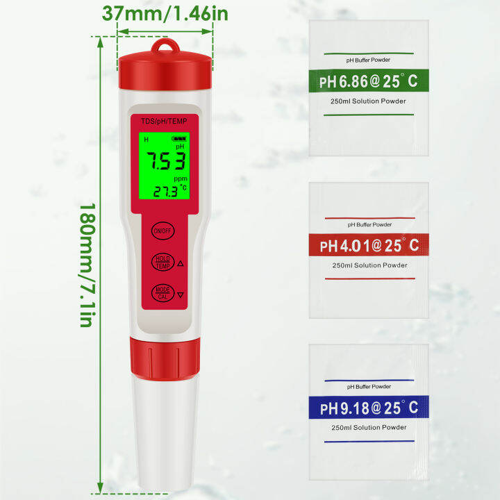 PH Test Meter Portable 4 in 1 PH EC TDS Temp Meter Digital DWC PH and EC PPM Water Tester for