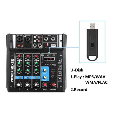 POWER MIXER  มิกเซอร์ MINI 4CH ขยายเสียง200วัตต์ BLUETOOTH USBขายบ้า 4 Channel PA4 Mixer เครื่องขยายเสียงสำหรับงานแต่งงานเวทีแสด（รุ่น PA-4)