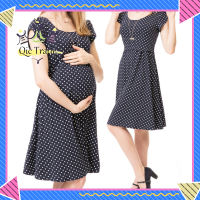 【จัดส่งที่รวดเร็ว✨】Women Polka Dot Round Neck Long Sleeve Dress Maternity Wear Dots Printing Sweet Style Nursing Dress With Invisible Breastfeeding Design