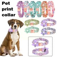 Engraved Dog Collar With Leash Nylon Printed Dog ID Collars Pet Walking Belt For Small Medium Large Dogs Flower Accessory G2X9