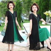 Mother of middle-aged womens new Chinese wind elegant chiffon skirt teamed summer holiday two dresses with short sleeves