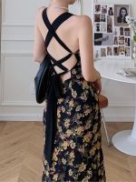 Summer loral Backless Midi Dress Elegant Black y Bandage Maxi Party Vestidos Ladies Prom Robe Female Clothes New