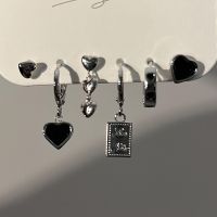 6pcs Set Silver Color Metal Tassel Chain Love Heart Earring Irregular Geometric Cherry Stud Earrings For Women Gifts Jewelry