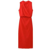 European and American style new womens sleeveless slim versatile pleated midi dress 7969041 600