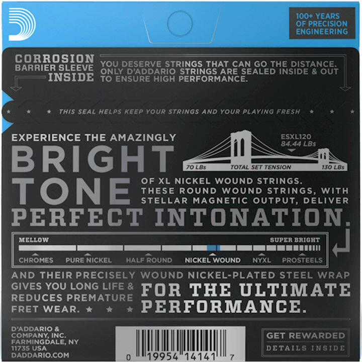 daddario-esxl120-สายกีตาร์หัวตัด-สายกีตาร์ไฟฟ้าหัวตัด-เบอร์-9-แบบ-nickel-wound-ของแท้-100-double-ball-end-super-light-0-009-0-042-made-in-usa