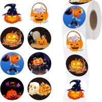 SDOYUNO 500pcs Round Halloween Diy Stickers For Envelope Seal Labels Gift Packaging Decor Party Scrapbooking Stationery Stickers Stickers Labels
