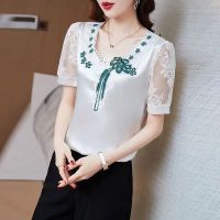 New fashion womens short sleeve T-shirt 2023 summer high-end loose versatile chiffon shirt middle-aged mom top woman