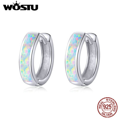 WOSTU 100 925 Sterling Silver Round Ear Clip Circle Hoop Earrings Opal Earrings For Women Wedding Luxury Jewelry Gift BKE861