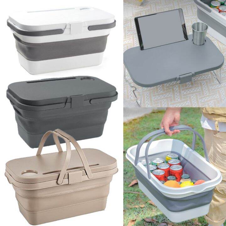 Collapsible Picnic Basket with Handle & Lid, Multifunctional Foldable