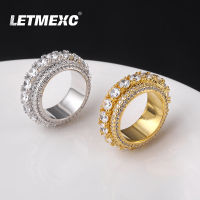 LETMEXC Tiktok  Hot Sale Hip Hop Diamond Five Row Cubic Zirconia Ring Gemstone Jewelry 18K Gold Plated