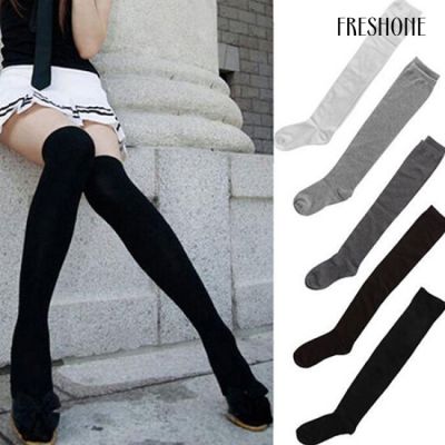 ถุงเท้า Fashion Women Girls Fashion y Thigh High Stockings Cotton Over Knee Long Socks