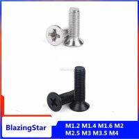 50x M1.2 M1.4 M1.6 M2 M2.5 M3 M3.5 M4 Mini Micro Small Black 304 Stainless Steel Cross Phillips Flat Countersunk Head Screw Bolt