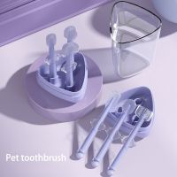 3pcs/set Pet Toothbrush Purple Cat Silica Gel Brush Clear Up Bad Breath Tartar Teeth Care Dog Cat Cleaning Mouth Dogs Supplies Brushes  Combs