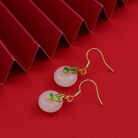 [COD] Classical personality elegant palace style inlaid imitation Hetian white jade craft temperament girl ear hook earrings accessories