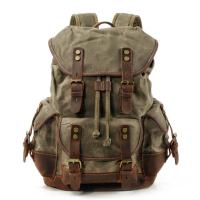 Mens leather backpack for men mochila hombre High Capacity Waxed Canvas Vintage Backpack for School Hiking Travel Rucksack