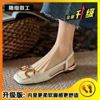 Baotou soft leather sandals female new spring and summer 2023 French fairy with thick with low wind restoring ancient ways with dress shoes