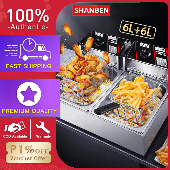 SHANBEN Electric deep fryers, 2 fryers,10 10 liter deep fryers, deep