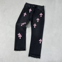 Chrome Heartsˉ Straight leg jeans high street mens and womens casual leather label washed cross trousers 007 008 006 009TH