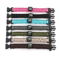 อุปกรณ์ตั้งแคมป์กลางแจ้ง Survival Paracord สร้อยข้อมือ 550 เชือก Survival Buckle เต็นท์ถักแน่นสีดำ-ZOK STORE