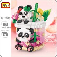 LOZ 9286 Panda Peach Oolong Tea Drink Cup Bamboo Pet Animal 3D Model Mini Diamond Blocks Bricks Building Toy for Children no Box