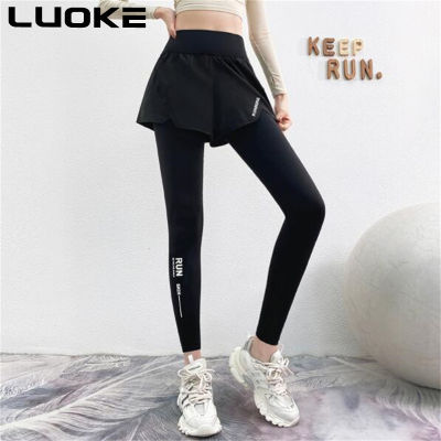 Luoke กางเกงโยคะเอวสูงสำหรับผู้หญิง,กางเกงฟิตเนสยกกระชับสะโพกกางเกงกีฬารัดรูปสองชิ้นระบายอากาศแบบเรียบง่าย