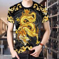 【Hot Sale】 2023 new trendy mens printed short-sleeved tops Chinese style t-shirt Korean clothes fashion dragon