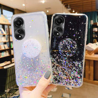 เคส OPPO A78สำหรับ เลื่อมลายดวงจันทร์ระยิบระยับเคสหลัง4G ซิลิโคนใสขาตั้งพับได้กันตกสำหรับ OPPO A78 4G