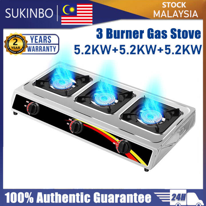 SUKINBO 3 Three Burner Gas Stove Stainless Steel Gas Stove Three Burner