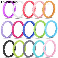 Thin Braided Silicone Ring Women Wedding Rings Rubber Bands Sport Hypoallergenic Crossfit Flexible Woven Silicone Finger Rings Exercise Bands