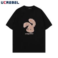 Cartoon Rabbit Short Sleeve T-shirt Mens Plush Casual Streetwear Summer Loose Casual Round Neck Cotton Tee Men XS-4XL-5XL-6XL