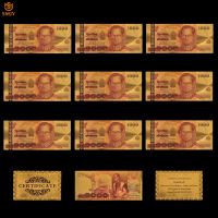 10Pcs/Lot Thailand New 1000 Baht Color Gold Banknotes in 24k Gold Plated World Money Currency For Collection And Gift