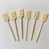 (100Pcs) Custom Drink Stirrers Groom and Bride Name Cocktail Sticks Wood Personalised Name Text Font Eco-friendly 16cm Long